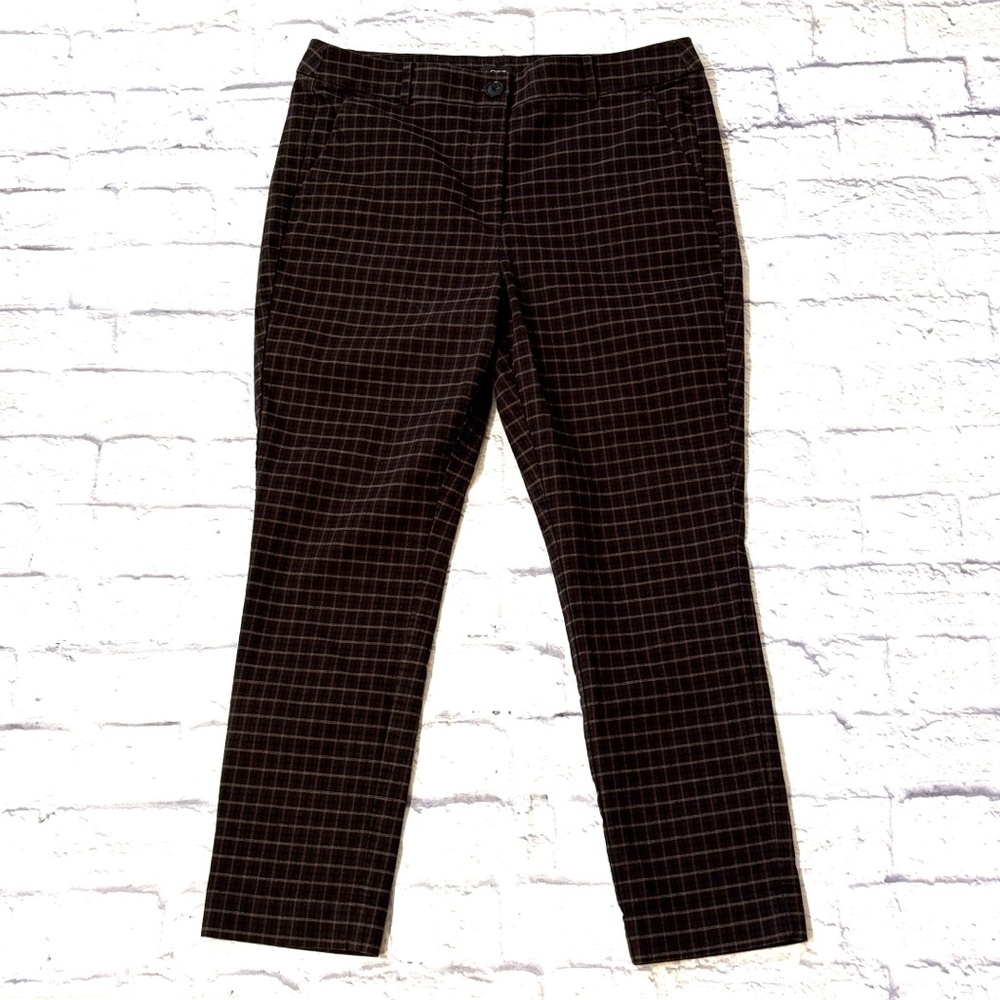 LOFT Brown Plaid High Waisted Skinny Pants Brown Dress Pants Trousers Size 12